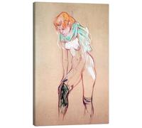 Posterlounge Mujer poniéndose las medias Lienzo de Henri de Toulouse-Lautrec 40 x 60 cm Beige Cuadros Decoración para la pared