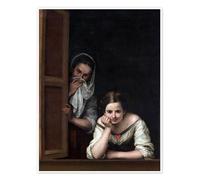 Posterlounge Mujeres en la ventana Póster de Bartolomé Esteban Murillo 50 x 70 cm Marrón Cuadros Decoración para la pared