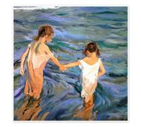 Posterlounge Niñas en el mar Póster de Joaquín Sorolla y Bastida 30 x 30 cm Azul Cuadros Decoración para la pared