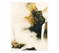 Posterlounge Paisaje con cascada y pájaro Póster