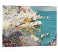 Posterlounge Rocas de Jávea y el bote blanco Cuadro de metacrilato de Joaquín Sorolla y Bastida 40 x 30 cm Azul Cuadros Decoración para la pared