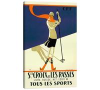 Posterlounge Skiing in Sainte-Croix Lienzo de Vintage Ski Collection 60 x 90 cm Azul Cuadros Decoración para la pared