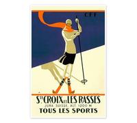 Posterlounge Skiing in Sainte-Croix Póster de Vintage Ski Collection 14 x 21 cm Azul Cuadros Decoración para la pared