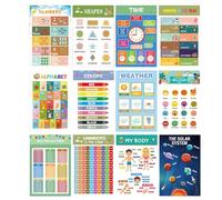 Pósters Educativos Preescolares,Tabla De Aprendizaje para El Aula - Letras Números 12 Piezas Tablas de Tiempo para Casa Niña Desarrollar Habilidades Viaje Niño Escuela Preescolares