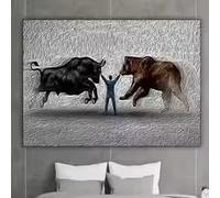 Pósters y láminas de Control Market: Cuadro moderno en lienzo con la imagen de un toro frente a un oso, ideal para la decoración de oficinas y hogares (60x80cm/sin marco).