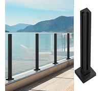 Postes cuadrados de acero inoxidable de 2 x 2 pulgadas para piscina y patio, 10-12 mm, kit de soportes de riel de base de vidrio, barandilla media/esquina/extremo, paneles negros, valla de aterrizaje