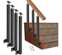 Postes de Balaustre de Escalera,Husillos de Barandilla de Metal Ajustables de 270° con Base de Soporte Plano,Poste de Barandilla de Decoración de Hierro Neg(Size:3.28ft/100cm,Color:4 Pack Side Mount)