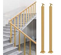 Postes De Barandilla De Escalera Cuadrados Dorados - 270 Balaustres De Metal Ajustables, Balaustres De Hierro Para Escalones, Balcones, Terrazas, Patios, Escaleras, 2 Unidades, Alto 75 Cm/30 Pulgadas