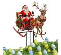 Postes de jardín navideños - Cartel Decorativo de acrílico bidimensional | Estaca para macetas con Papá Noel, y Trineo - para macetas navideñas jardín, Patio, Sendero, Plantas en Maceta, césped