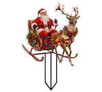 Postes de jardín navideños | Decoración de acrílico 2D artesanal - Piqueta para macetas con Papá Noel y trineo, para exteriores, jardinería, césped, patio, sendero, plantas en maceta, jardinera