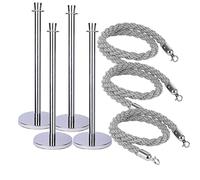 Postes de soporte con cuerda tejida, postes de control de cola para gestión de multitudes, acero inoxidable duradero, ideal para eventos y exposiciones, juego de 4 con cuerda