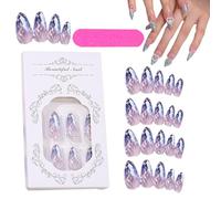 Postizas Almendras - Kit de con Forma de Almendra de de 24 Piezas/12 Tamaños, Manicura de Cubierta Completa de Rombo, Brillantes Presionadas para Navideñas | Salón de de