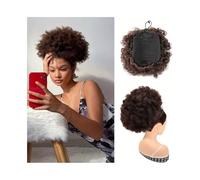 Postizo 1 extensión de cola de caballo con cordón afro for mujeres negras, con clip, moño sintético afro rizado. Uso diario(10inch-4)
