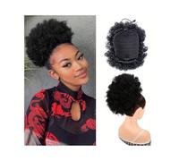 Postizo 1 extensión de cola de caballo con cordón afro for mujeres negras, con clip, moño sintético afro rizado. Uso diario(8inch-1B)