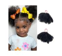 Postizo 2 moños de pelo sintético afro for niñas, rizos rizados, cola de caballo, con lazo elástico Uso diario