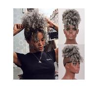 Postizo Coleta afro con flequillo, sintética, rizada, con cordón ajustable, con clip Uso diario(1BT0906)