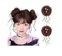 Postizo Coletero Moño de pelo sintético for mujer, banda for el pelo rizado desordenado, elástico, postizo, horquillas, color negro y marrón Moño Postizo de Pelo(1B/30HL)