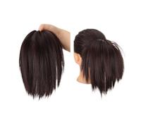 Postizo Coletero Moño de pelo sintético for mujer, postizo de moño desordenado, extensión de cabello liso, coleteros con banda de goma elástica Moño Postizo de Pelo(Dark Bown)