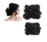 Postizo Coletero Peine sintético grande con Clip for extensión de cabello rizado, piezas de cabello de moño, cubierta Updo for mujer, extensión de cabello, moño Moño Postizo de Pelo(Dark black)