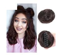 Postizo Coletero Piezas de pelo sintético for moño espacial, 2 uds., Mini pinza de garra, extensiones de moño de pelo falso y orejas de gato, accesorios for peluca Moño Postizo de Pelo(Dark brown)