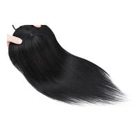 Postizo de cabello humano de 8,5 x 8,5 cm con flequillo for mujer. Peluca de cabello humano natural for uso diario.(Black,14inch)