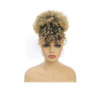 Postizo de moño Coleta sintética corta, rizada y con cordón, flequillo, moño afro alto clip(1BT27)