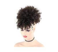 Postizo de moño Coleta sintética corta, rizada y con cordón, flequillo, moño afro alto clip(2)