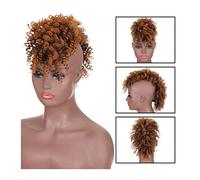 Postizo de moño Extensiones de cabello Mohawk con clip for mujeres negras, extensiones de cola de caballo de moño de pelo alto con flequillo sintético corto rizado Pelo De Moño (Color : 0012)