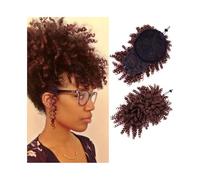 Postizo de moño Moño alto afro con flequillo, cola de caballo sintética rizada y cordón ajustable(33)
