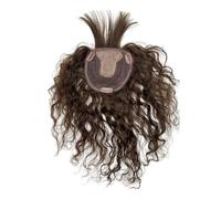 Postizo de pelo con base de seda de 12 x 14 cm for mujeres con cabello fino, postizo de cabello humano real, largo, rizado y ondulado con clip for la caída del cabello.(Dark Brown,14 inch)