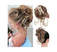 Postizo Extensión de cabello sintético ondulado y rizado con pinza y moño desordenado. Uso diario(NC/4HL)
