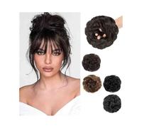 Postizo Extensión de moño de cabello humano, elástica, desordenada y esponjosa, tipo donut, for recogido, extensiones de cola de caballo Uso diario(Brown Black)