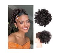 Postizo Extensiones cortas con clip y cola de caballo sintética con moño rizado afro y cordón ajustable Uso diario(4 33)