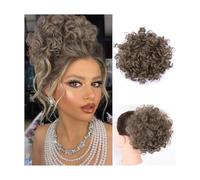 Postizo Extensiones cortas con clip y cola de caballo sintética con moño rizado afro y cordón ajustable Uso diario(10A0906)