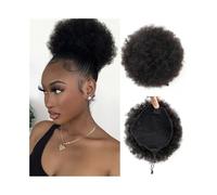 Postizo Extensiones de cabello humano rizado con cola de caballo y cordón, de 10,16 cm, con moño afro y rizos, de 20,32 cm y 30,48 cm. Uso diario(8Inches)
