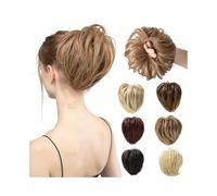Postizo Extensiones de cabello sintético con moño despeinado, cola de caballo corta y recta de 18 cm y elástico. Uso diario(Ash blonde)