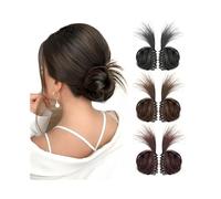 Postizo Extensiones de cabello sintético liso con moño recogido y pinzas for cola de caballo Uso diario(Brown Black)