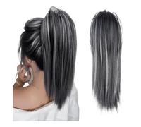 Postizo Extensiones de cola caballo sintéticas cortas y rectas con pinzas resistentes al calor Natural(2H-hui)