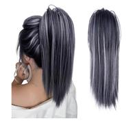 Postizo Extensiones de cola caballo sintéticas cortas y rectas con pinzas resistentes al calor Natural(2H2517)