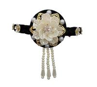 Postizo Hanbok clásico con perlas para espectáculos, Black | Diadema elegante con perlas de flores, postizo Hanbok clásico de estilo coreano para actuaciones, baile de
