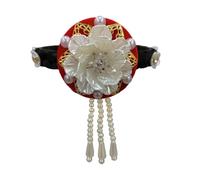 Postizo Hanbok clásico con perlas para espectáculos, Red | Diadema elegante con perlas de flores, postizo Hanbok clásico de estilo coreano para actuaciones, baile de