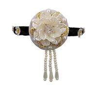 Postizo Hanbok clásico con perlas para espectáculos, White | Diadema elegante con perlas de flores, postizo Hanbok clásico de estilo coreano para actuaciones, baile de