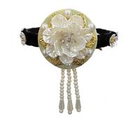 Postizo Hanbok clásico con perlas para espectáculos, Yellow | Diadema elegante con perlas de flores, postizo Hanbok clásico de estilo coreano para actuaciones, baile de