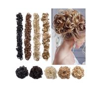 Postizo Messy Hair Bun DIY Long Synthetic Fibres Wrap Around Wave Curly Updo Hairpieces Uso diario(Ash blonde)