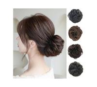 Postizo Messy Hair Bun Synthetic Curly Wavy Chignon Hairpieces Elastic Ponytail Extension Uso diario(Natural black)