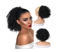 Postizo Moño afro con cordón for mujeres negras, extensión de cola de caballo sintética rizada y rizada Uso diario(Negro)