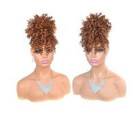 Postizo Moño afro con flequillo, moño corto afro rizado, moños, cola de caballo sintética con cordón, extensión de cabello Uso diario(Light Auburn)