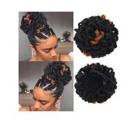 Postizo Moño afro con rastas sintéticas, moño, rastas falsas, extensiones de cola de caballo con cordón y clip Uso diario(1B-27)