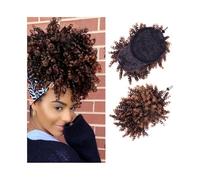 Postizo Moño alto afro con flequillo, cola de caballo sintética rizada y con cordón ajustable Uso diario(1BT30)