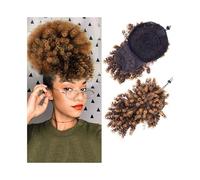 Postizo Moño alto afro con flequillo, cola de caballo sintética rizada y con cordón ajustable Uso diario(1BT27)